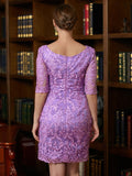 Eden Sheath/Column Lace V-neck 1/2 Sleeves Short/Mini Mother of the Bride Dresses STIP0020367