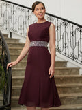 Cali Sheath/Column Chiffon Beading Scoop Sleeveless Tea-Length Mother of the Bride Dresses STIP0020370