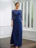 Heidy Sheath/Column Chiffon Applique Bateau 3/4 Sleeves Floor-Length Mother of the Bride Dresses STIP0020280