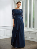 Kallie A-Line/Princess Chiffon Applique Bateau 3/4 Sleeves Floor-Length Mother of the Bride Dresses STIP0020276