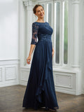 Kallie A-Line/Princess Chiffon Applique Bateau 3/4 Sleeves Floor-Length Mother of the Bride Dresses STIP0020276