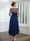 Angelina A-Line/Princess Chiffon Applique Bateau 1/2 Sleeves Tea-Length Mother of the Bride Dresses STIP0020279