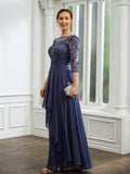 Karen A-Line/Princess Chiffon Applique Bateau 3/4 Sleeves Floor-Length Mother of the Bride Dresses STIP0020266