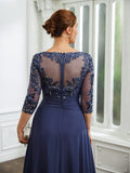 Karen A-Line/Princess Chiffon Applique Bateau 3/4 Sleeves Floor-Length Mother of the Bride Dresses STIP0020266