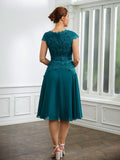 Noelle A-Line/Princess Chiffon Ruched V-neck Short Sleeves Knee-Length Mother of the Bride Dresses STIP0020268