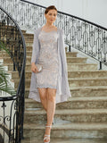 Winifred Sheath/Column Chiffon Applique Bateau 3/4 Sleeves Short/Mini Mother of the Bride Dresses STIP0020270