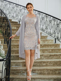 Winifred Sheath/Column Chiffon Applique Bateau 3/4 Sleeves Short/Mini Mother of the Bride Dresses STIP0020270