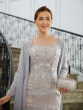 Winifred Sheath/Column Chiffon Applique Bateau 3/4 Sleeves Short/Mini Mother of the Bride Dresses STIP0020270