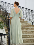 Alexus A-Line/Princess Chiffon Ruched V-neck 1/2 Sleeves Floor-Length Mother of the Bride Dresses STIP0020271