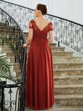 Clarissa A-Line/Princess Chiffon Ruched V-neck Short Sleeves Asymmetrical Mother of the Bride Dresses STIP0020273