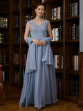 Eliana A-Line/Princess Chiffon Applique V-neck Sleeveless Floor-Length Mother of the Bride Dresses STIP0020259