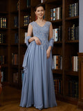 Eliana A-Line/Princess Chiffon Applique V-neck Sleeveless Floor-Length Mother of the Bride Dresses STIP0020259