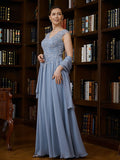 Eliana A-Line/Princess Chiffon Applique V-neck Sleeveless Floor-Length Mother of the Bride Dresses STIP0020259