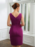 Giselle Sheath/Column Stretch Crepe Ruched V-neck Sleeveless Knee-Length Mother of the Bride Dresses STIP0020262