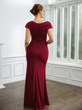 Liana Sheath/Column Jersey Ruched V-neck Short Sleeves Floor-Length Mother of the Bride Dresses STIP0020252