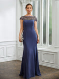 Rosalie Sheath/Column Chiffon Beading Bateau Short Sleeves Floor-Length Mother of the Bride Dresses STIP0020253