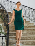 Amirah Sheath/Column Stretch Crepe Ruched V-neck Sleeveless Short/Mini Mother of the Bride Dresses STIP0020254