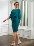 Luna Sheath/Column Chiffon Ruched Bateau 3/4 Sleeves Knee-Length Mother of the Bride Dresses STIP0020247