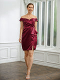 Madison Sheath/Column Elastic Woven Satin Ruched Off-the-Shoulder Sleeveless Short/Mini Mother of the Bride Dresses STIP0020250