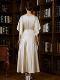 Macie A-Line/Princess Silk like Satin Ruched Scoop 1/2 Sleeves Ankle-Length Mother of the Bride Dresses STIP0020243