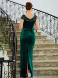 Addison Sheath/Column Velvet Ruched V-neck Sleeveless Floor-Length Mother of the Bride Dresses STIP0020245