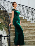 Addison Sheath/Column Velvet Ruched V-neck Sleeveless Floor-Length Mother of the Bride Dresses STIP0020245