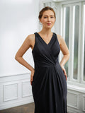 Karly Sheath/Column Jersey Ruched V-neck Sleeveless Floor-Length Mother of the Bride Dresses STIP0020246