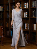 Emilia Sheath/Column 30D Chiffon Beading V-neck 3/4 Sleeves Floor-Length Mother of the Bride Dresses STIP0020247