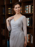 Emilia Sheath/Column 30D Chiffon Beading V-neck 3/4 Sleeves Floor-Length Mother of the Bride Dresses STIP0020247