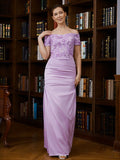 Sonia Sheath/Column Charmeuse Ruched Off-the-Shoulder Short Sleeves Floor-Length Mother of the Bride Dresses STIP0020249