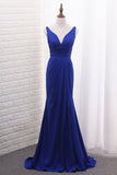 2024 Mermaid V Neck Evening Dresses With Ruffles P19RTRGN