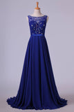 2024 Bateau A-Line Chiffon Prom Dresses With Ribbon Sweep PXA4Y93K