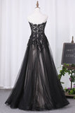 2024 Sweetheart A Line Black Prom Dresses Tulle With PQ8Y1RXJ