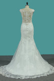 2024 Wedding Dresses Mermaid Bateau Tulle With Applique P9ENYM34