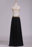 2024 Sweetheart Prom Dresses A Line Chiffon With Gold Applique PDQN7TR9