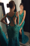 2024 Tulle Straps With Beads And Slit Prom Dresses Mermaid PHKGHB87