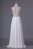 2024 Sexy Open Back Chiffon With Beads High Neck Sweep Train PM16YLR7