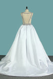 2024 V Neck Wedding Dresses Open Back Satin A Line P5GEP2YB