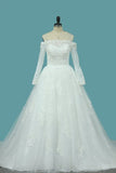 2024 Boat Neck Tulle Wedding Dresses A Line With Applique And Beads PA1DR391