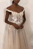 Unique Off The Shoulder Ivory Long Wedding Dress With Appliques Sweetheart Wedding STIPMJM4785