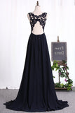 2024 A Line Prom Dresses V Neck Chiffon With Applique PCG69SM5