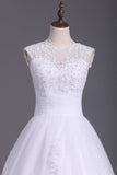 2024 Wedding Dresses A Line Open Back Scoop Tulle With Applique PKSXHPF9