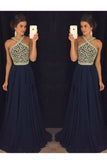 2024 V Neck Prom Dresses A Line Beaded Bodice Sweep P33ZBQ3H