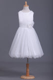 2024 Tulle Bateau A Line With Ruffles And Handmade Flower Flower P1NT9TFT