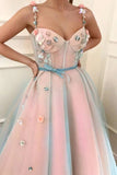 Stunning Applique A-Line Spaghetti Straps Tulle Sweetheart Prom Dresses PPQ1PX7X