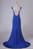 2024 Open Back Bateau Spandex Evening Dresses Mermaid Sweep PMGDD3PG