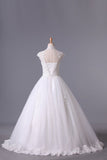 2024 High Neck A Line Wedding Dresses Tulle With Applique & P482CQAJ