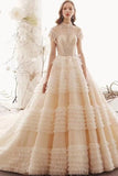 2024 Ball Gown Wedding Dresses High Neck Top Quality Tulle Lace PCG4221E