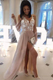 Spaghetti Strap Floral Floor Length Prom Dresses With Slit P3G12MZM