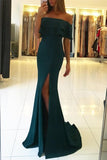 2024 Mermaid Boat Neck Evening Dresses With Slit P4B8P94Y